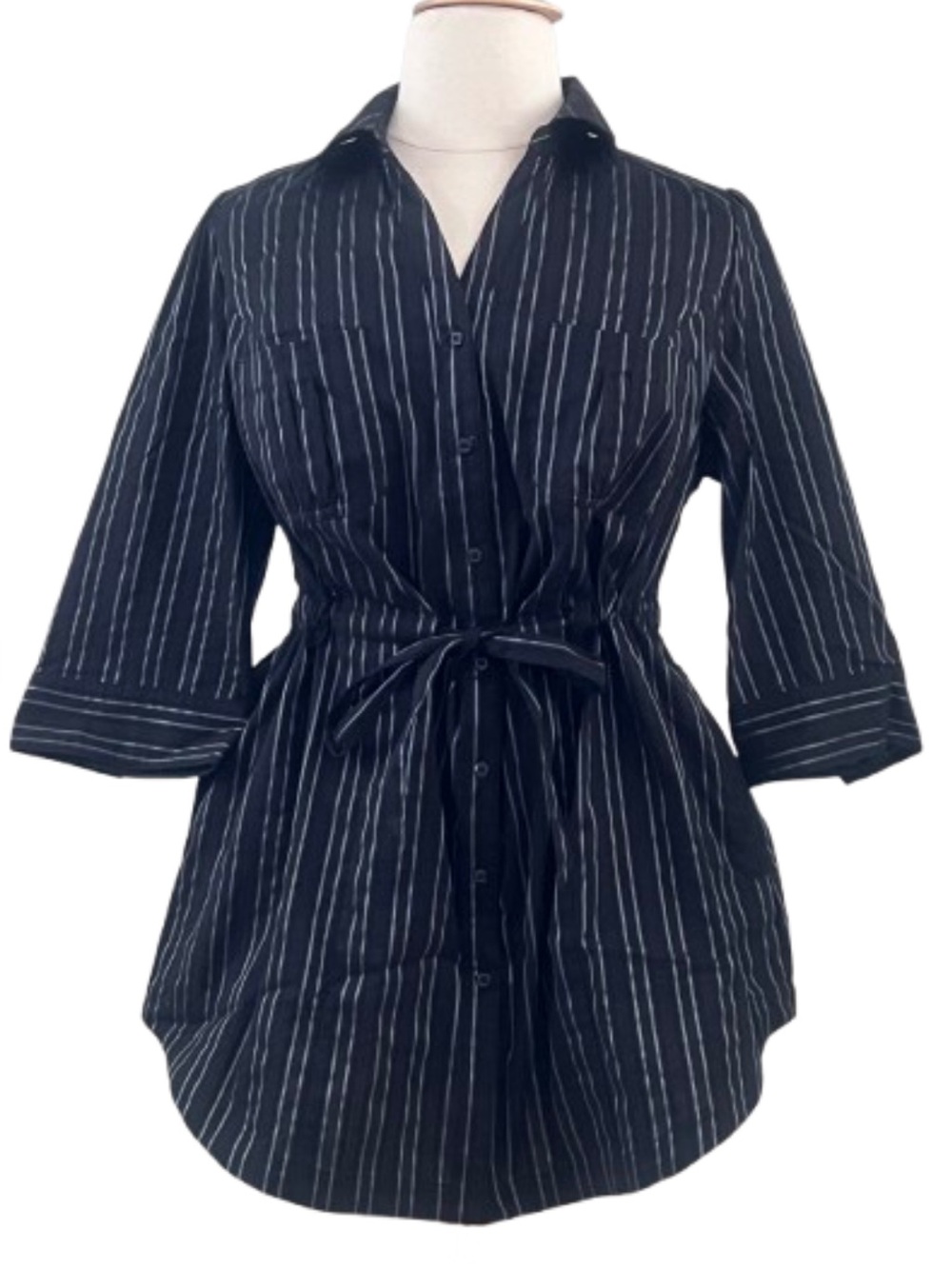Pinstripe Button-Front Tunic